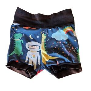 Noise & Dirt 2t boys astronaut pull on lounge shorts dinosaur rainbow comfy